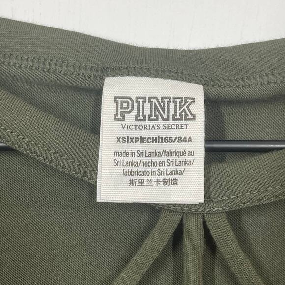 PINK Victoria's Secret Logo Open Neck Olive Green Shirt Top Women's XS - Picture 7 of 8